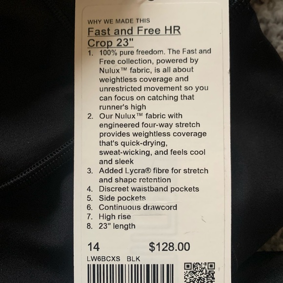 Size 14 Lululemon Fast and Free Crop in black - Picture 2 of 3